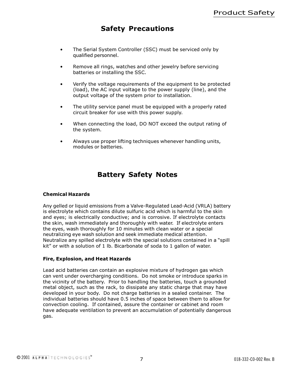 Safety precautions | Alpha Technologies Serial System Controller User Manual | Page 7 / 30