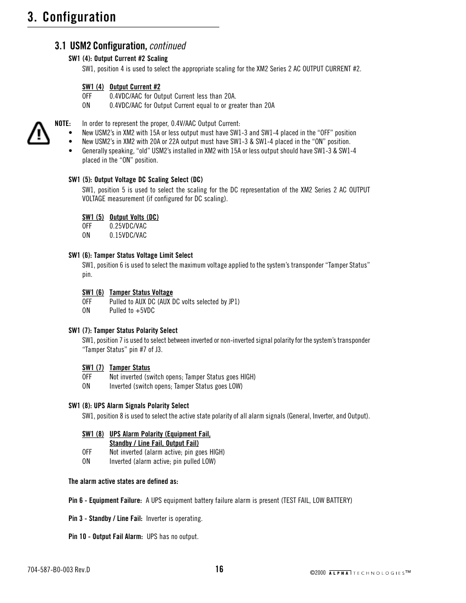 Configuration, Continued, 1 usm2 configuration | Alpha Technologies USM2 User Manual | Page 16 / 32