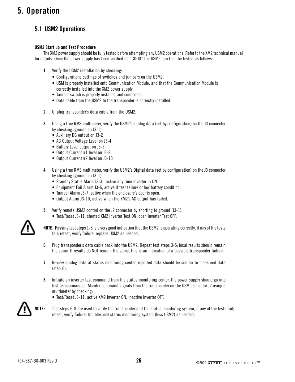 Operation, 1 usm2 operations | Alpha Technologies USM2 User Manual | Page 26 / 32
