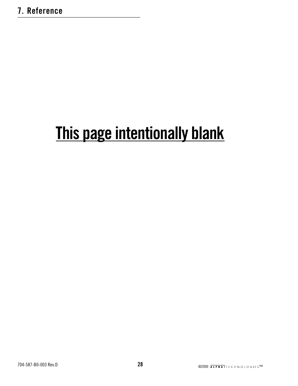 Reference, This page intentionally blank | Alpha Technologies USM2 User Manual | Page 28 / 32