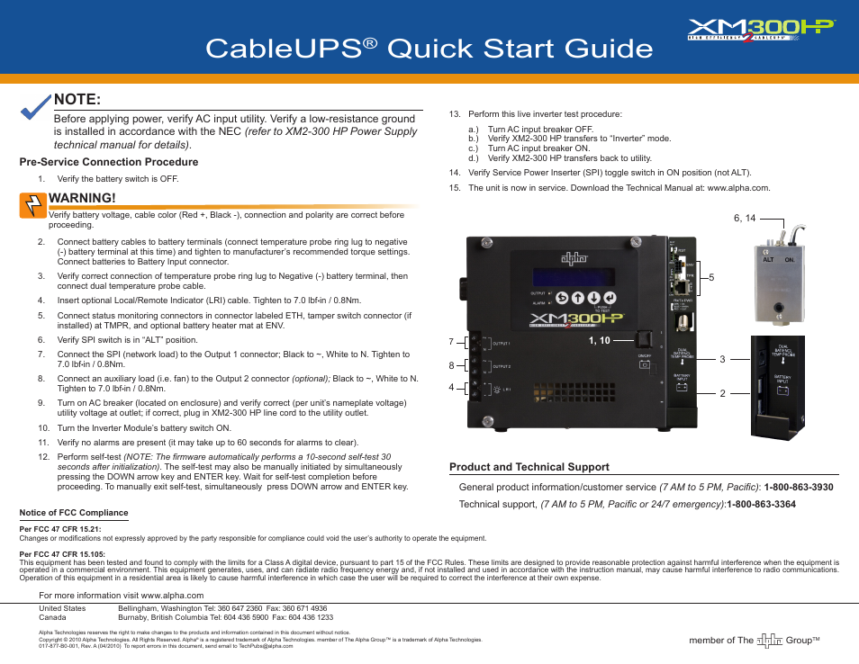 Alpha Technologies XM2-300HP - Quick Start Guide User Manual | 1 page