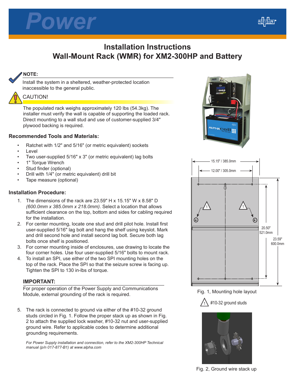 Alpha Technologies XM2-300HP Wall-Mount Rack User Manual | 2 pages