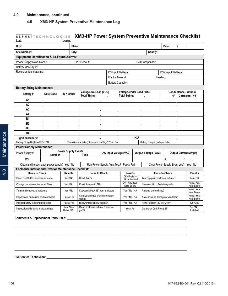 0 maintenance | Alpha Technologies XM3-HP Series - Technical Manual User Manual | Page 106 / 116