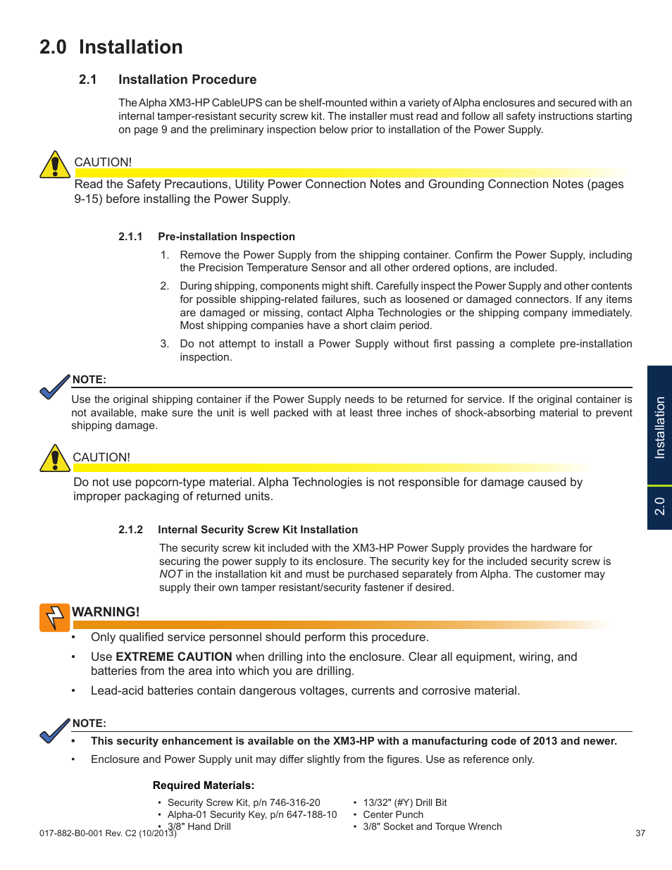 0 installation | Alpha Technologies XM3-HP Series - Technical Manual User Manual | Page 37 / 116