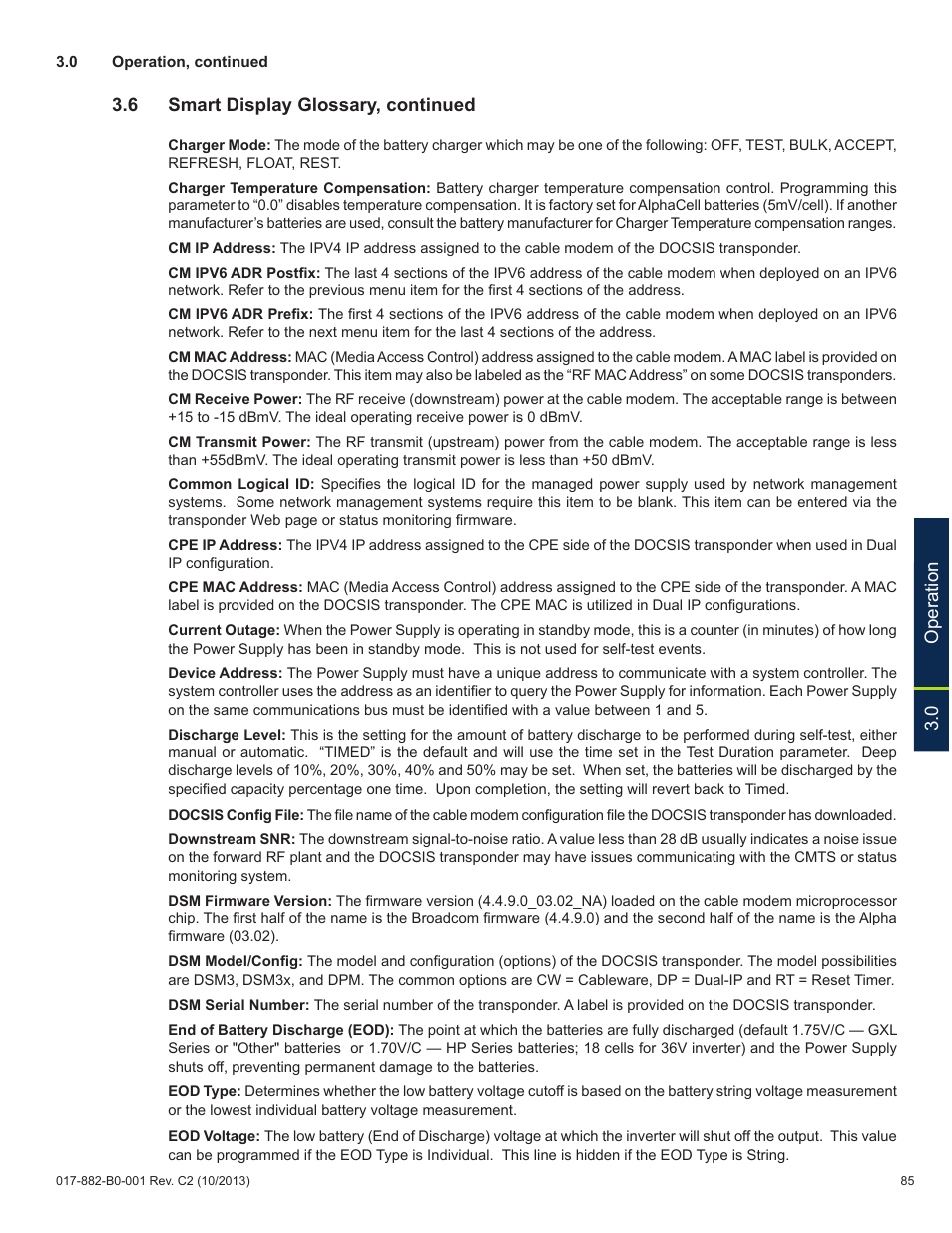 0 operation, 6 smart display glossary, continued | Alpha Technologies XM3-HP Series - Technical Manual User Manual | Page 85 / 116