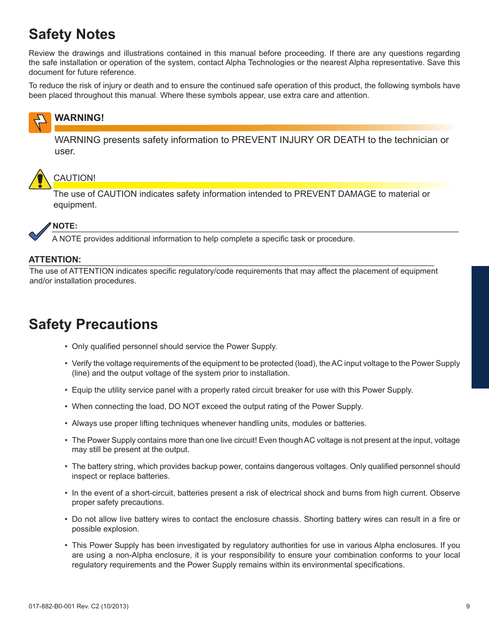 Safety precautions | Alpha Technologies XM3-HP Series - Technical Manual User Manual | Page 9 / 116