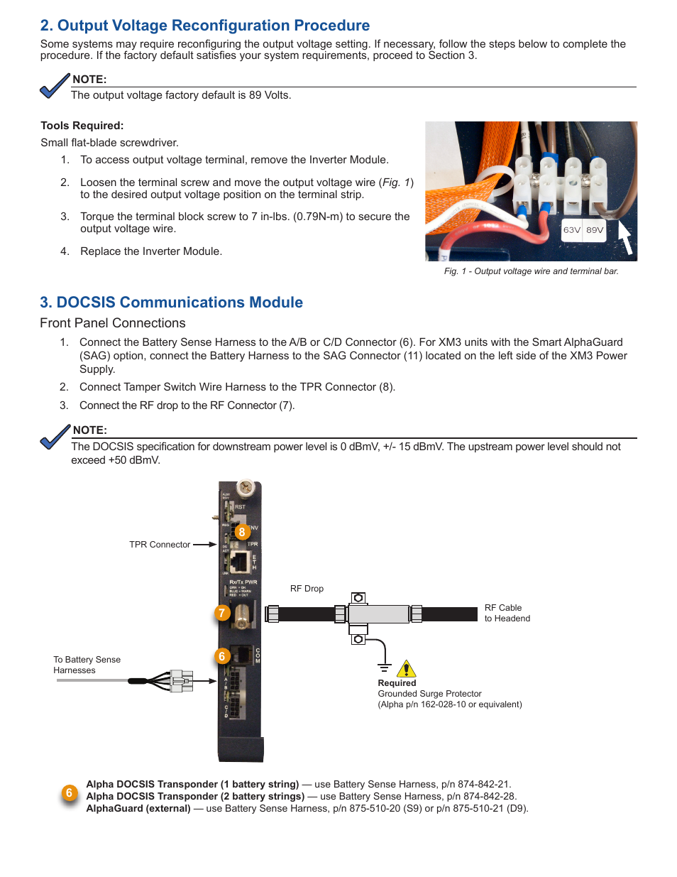 Docsis communications module, Output voltage reconfiguration procedure | Alpha Technologies XM3-HP Series - Quick Start Guide User Manual | Page 3 / 6