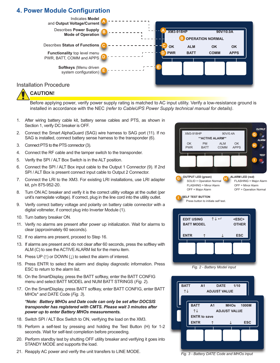 Power module configuration, Installation procedure, Caution | Alpha Technologies XM3-HP Series - Quick Start Guide User Manual | Page 4 / 6