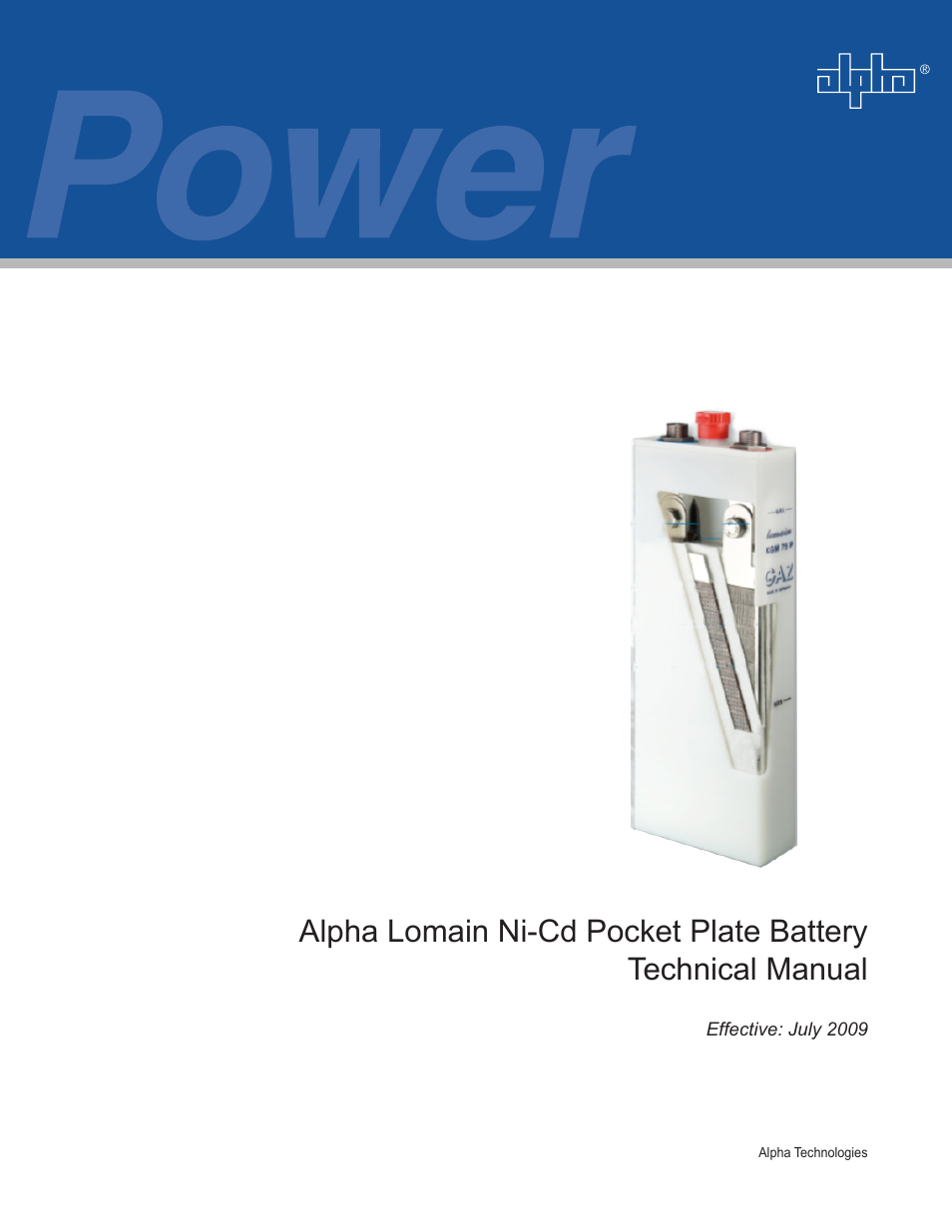 Alpha Technologies Lomain Ni-Cd Pocket Plate Battery User Manual | 30 pages