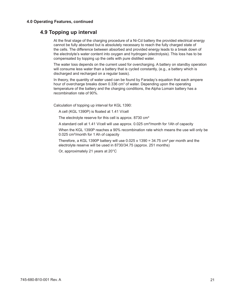 9 topping up interval | Alpha Technologies Lomain Ni-Cd Pocket Plate Battery User Manual | Page 21 / 30