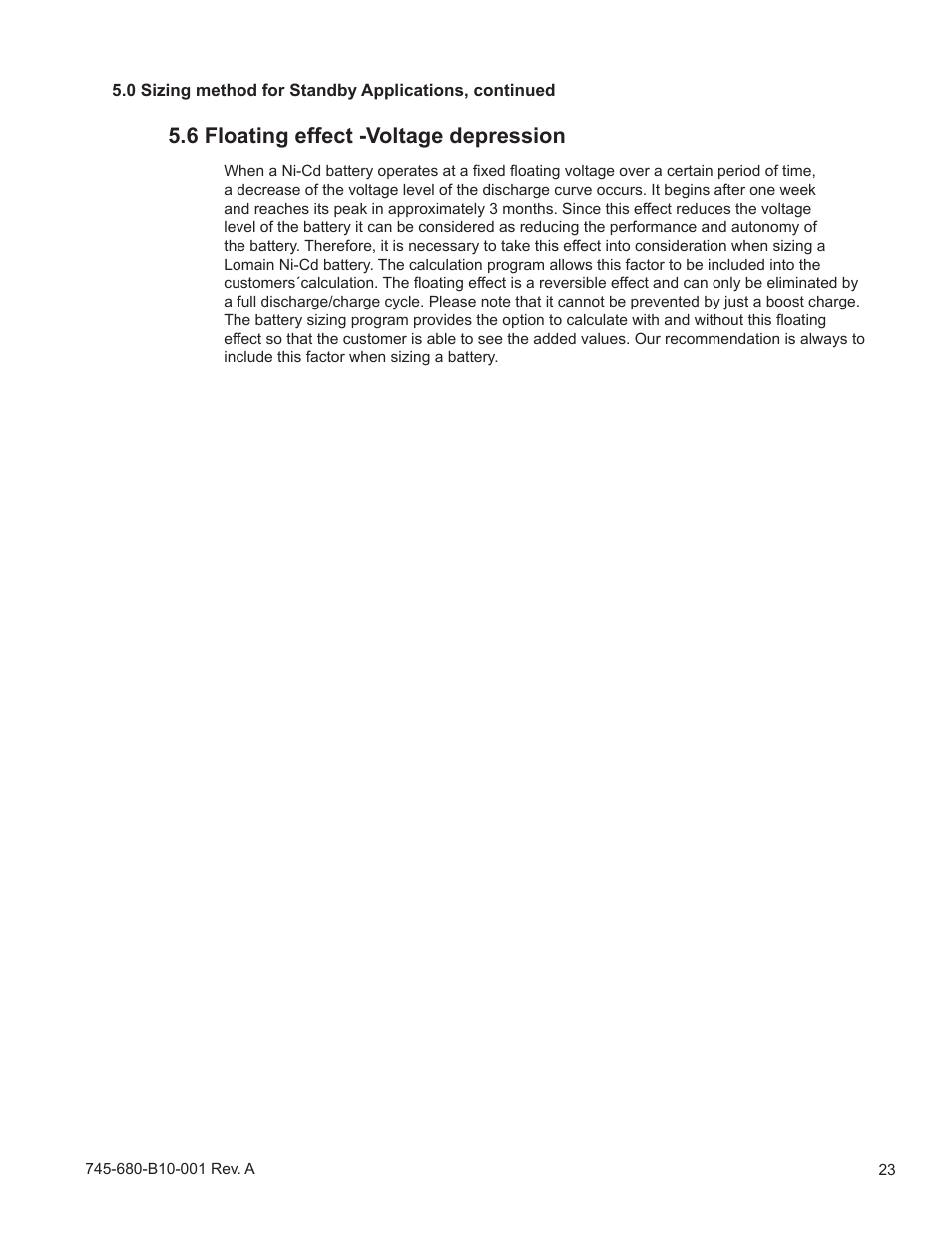 6 floating effect -voltage depression | Alpha Technologies Lomain Ni-Cd Pocket Plate Battery User Manual | Page 23 / 30