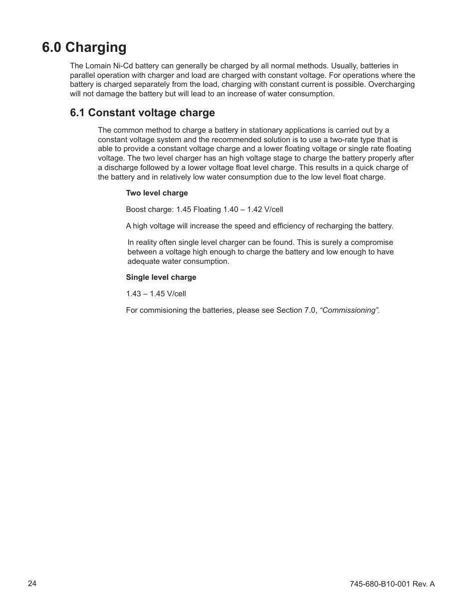 0 charging, 1 constant voltage charge | Alpha Technologies Lomain Ni-Cd Pocket Plate Battery User Manual | Page 24 / 30