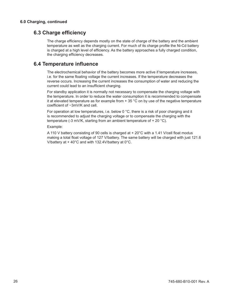 3 charge efficiency, 4 temperature influence | Alpha Technologies Lomain Ni-Cd Pocket Plate Battery User Manual | Page 26 / 30