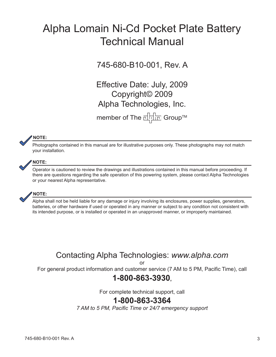 Alpha Technologies Lomain Ni-Cd Pocket Plate Battery User Manual | Page 3 / 30