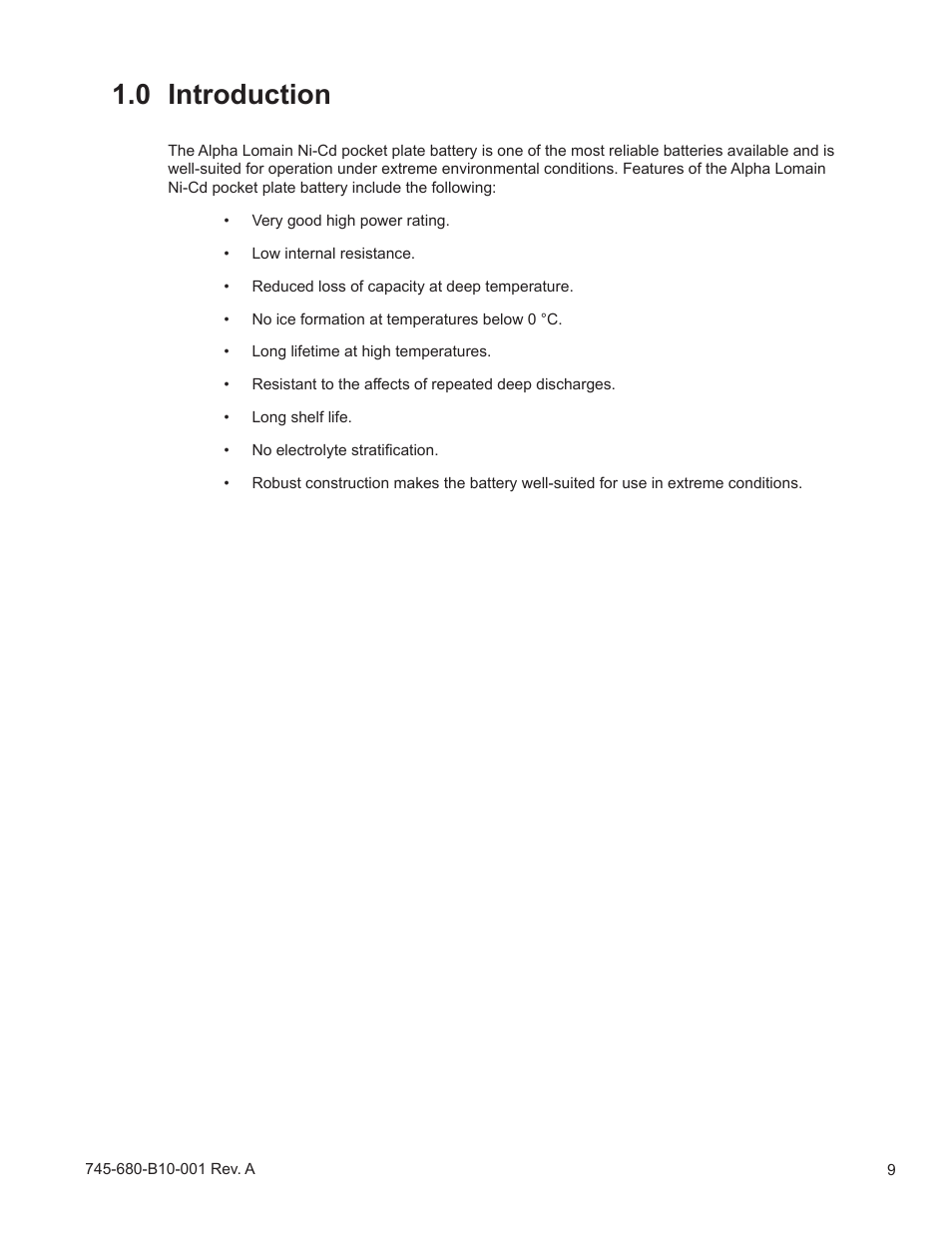 0 introduction | Alpha Technologies Lomain Ni-Cd Pocket Plate Battery User Manual | Page 9 / 30