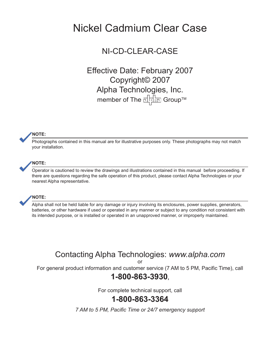Nickel cadmium clear case | Alpha Technologies Nickel Cadmium Clear Case - Technical Manual User Manual | Page 3 / 24