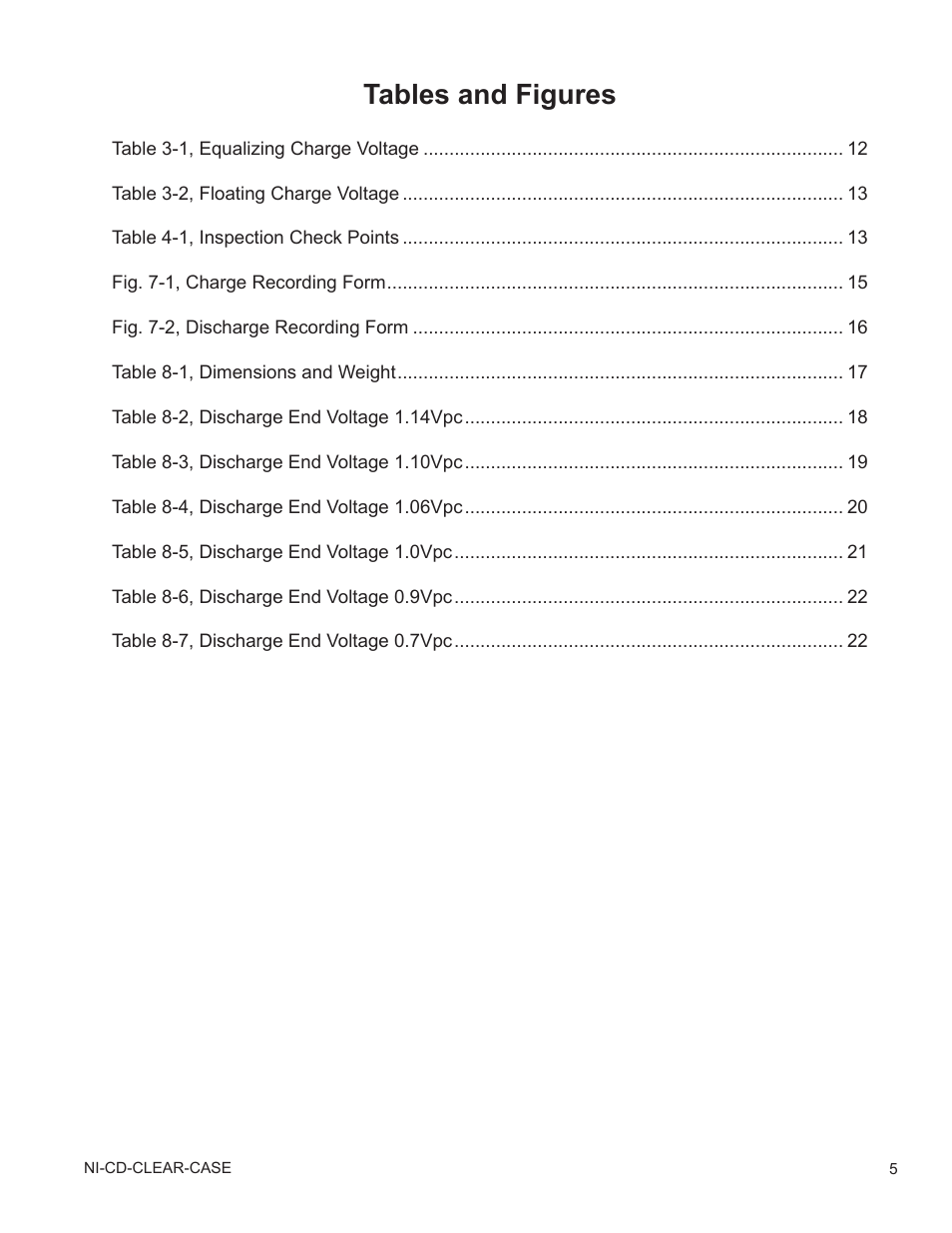 Tables and figures | Alpha Technologies Nickel Cadmium Clear Case - Technical Manual User Manual | Page 5 / 24
