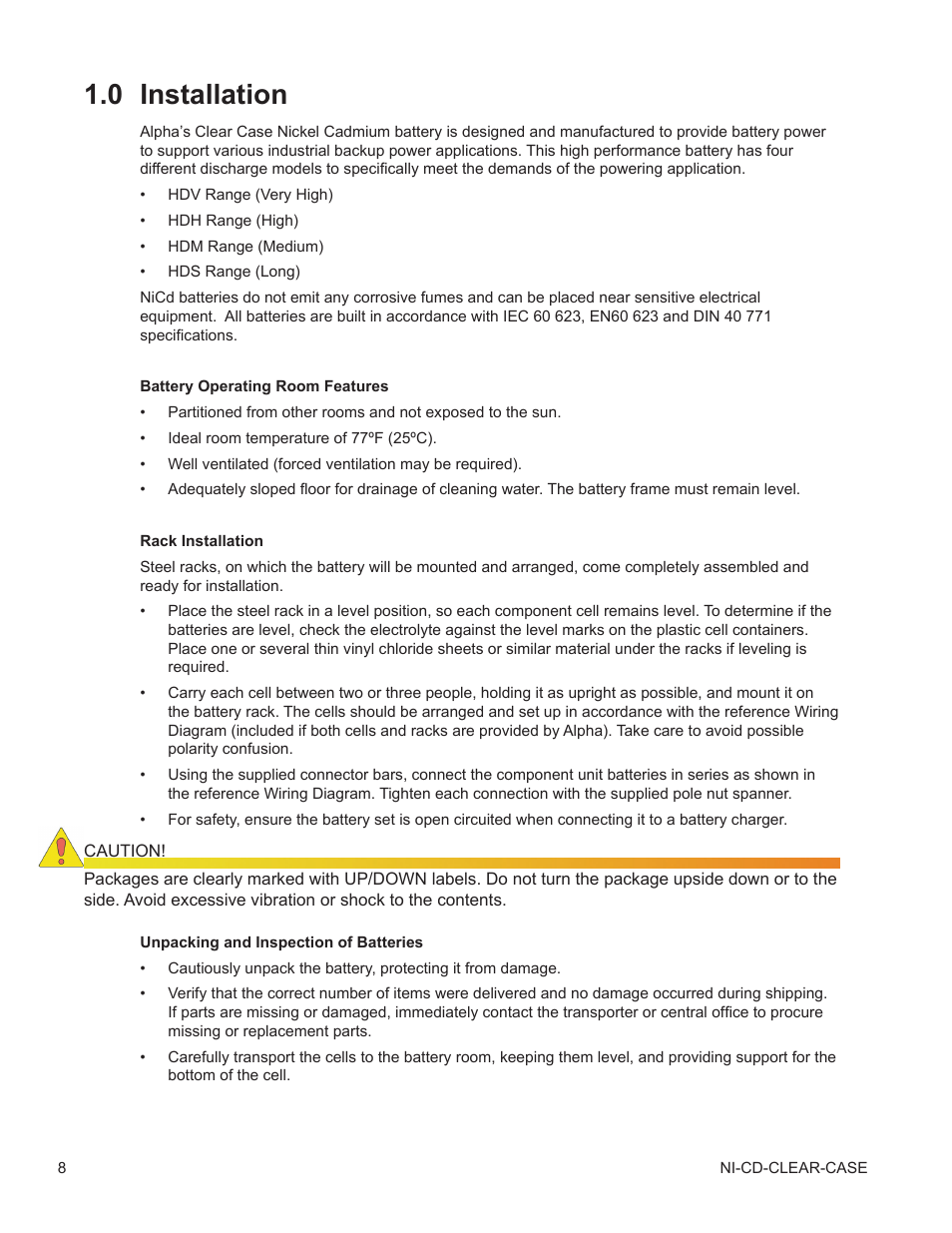 0 installation, Installation | Alpha Technologies Nickel Cadmium Clear Case - Technical Manual User Manual | Page 8 / 24