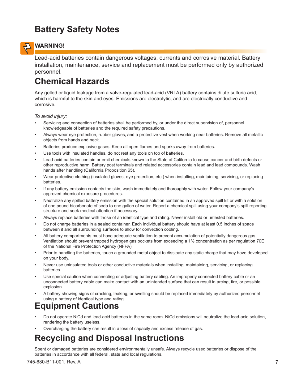 Chemical hazards, Recycling and disposal instructions | Alpha Technologies AlphaCellTM SMU-C Series User Manual | Page 7 / 32