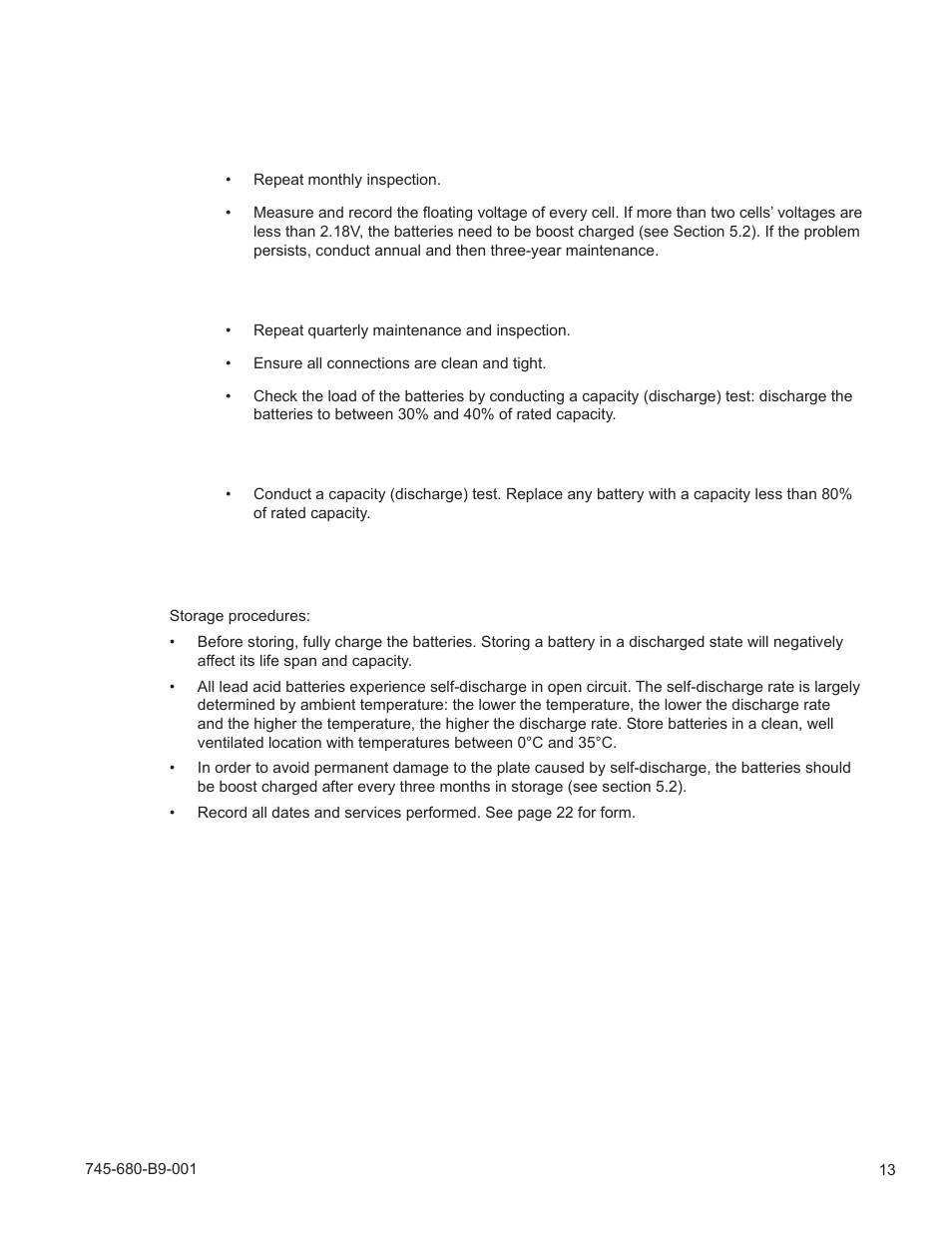 0 storage, 2 quarterly maintenance, 3 yearly maintenance | 4 three-year maintenance | Alpha Technologies AlphaCell SMU User Manual | Page 13 / 24