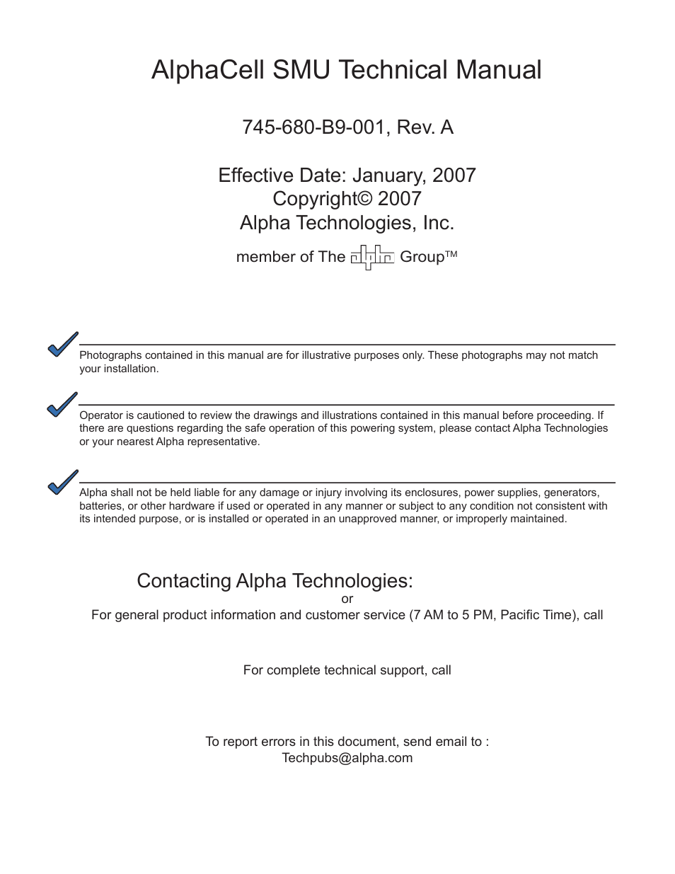 Alphacell smu technical manual | Alpha Technologies AlphaCell SMU User Manual | Page 3 / 24
