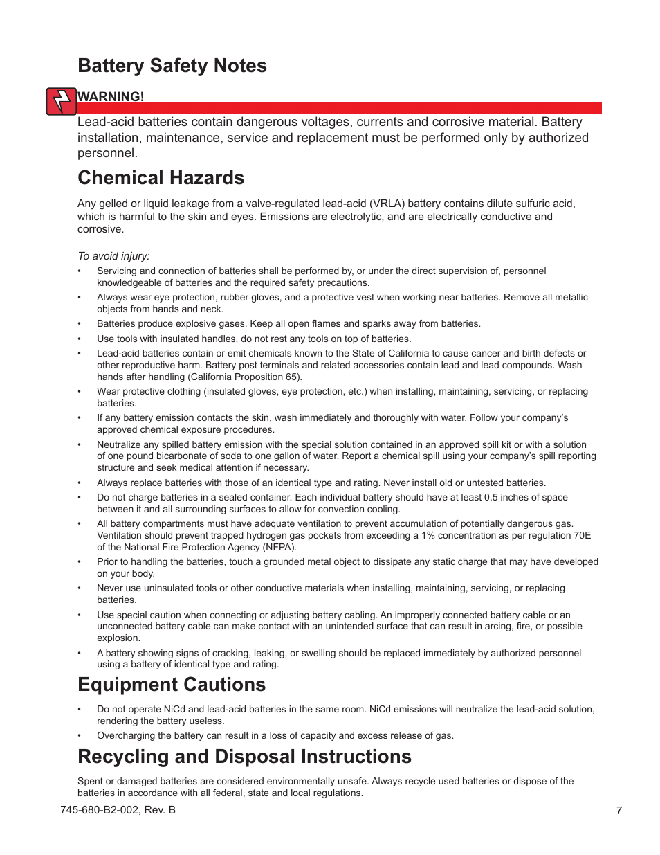 Chemical hazards, Recycling and disposal instructions | Alpha Technologies AlphaCell SMU-HR User Manual | Page 7 / 23