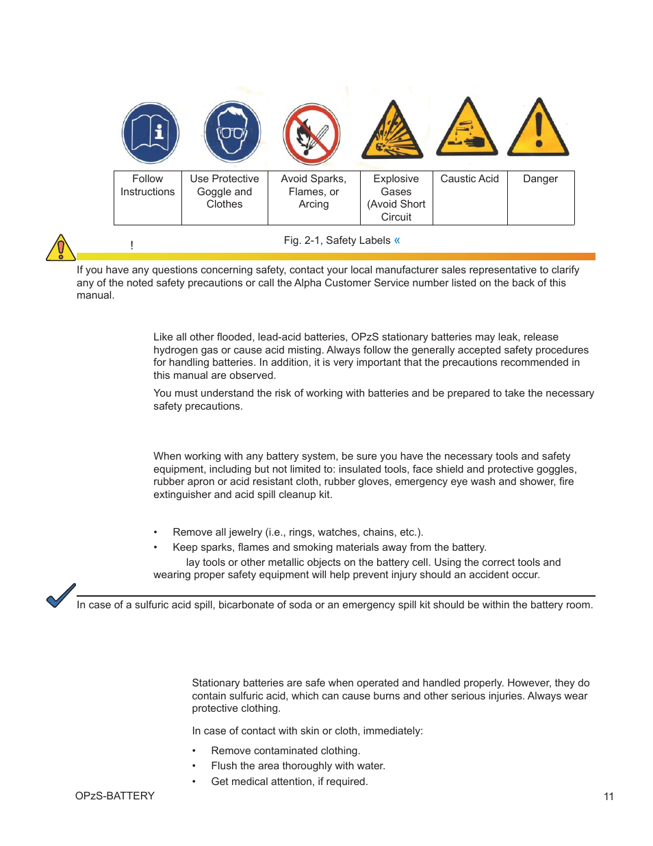 0 safety, 1 general, 2 safety equipment and clothing | 3 safety precautions | Alpha Technologies AlphaCell OPzS User Manual | Page 11 / 46