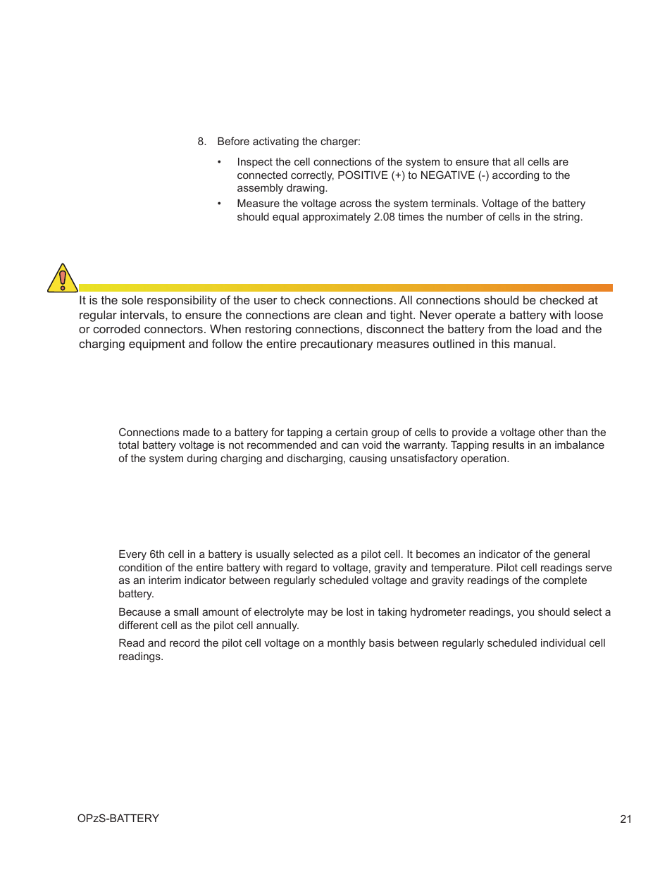 0 battery taps, 0 pilot cell | Alpha Technologies AlphaCell OPzS User Manual | Page 21 / 46