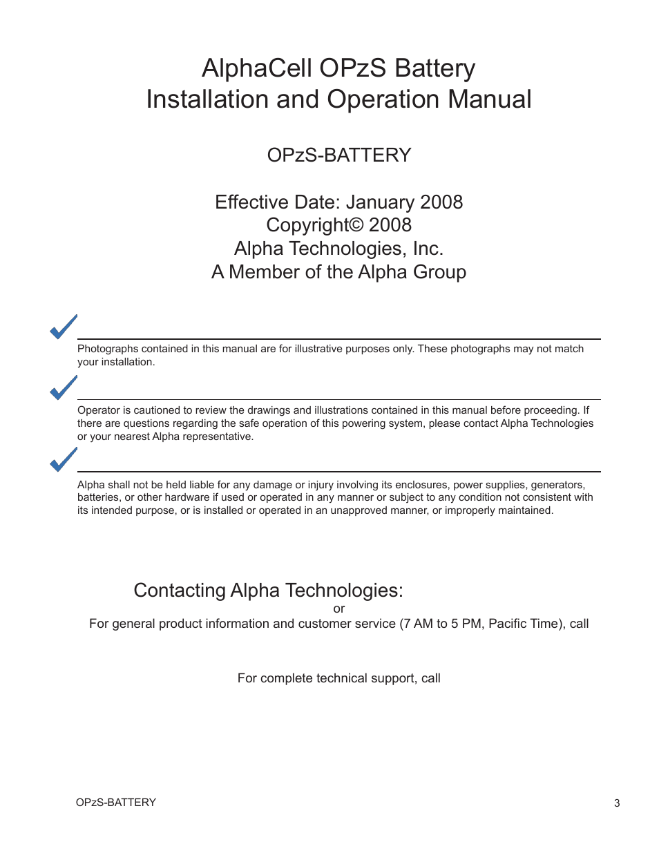 Alpha Technologies AlphaCell OPzS User Manual | Page 3 / 46