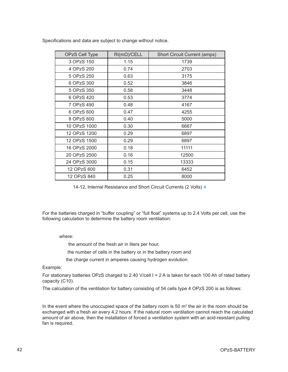 0 battery room ventilation calculation | Alpha Technologies AlphaCell OPzS User Manual | Page 42 / 46