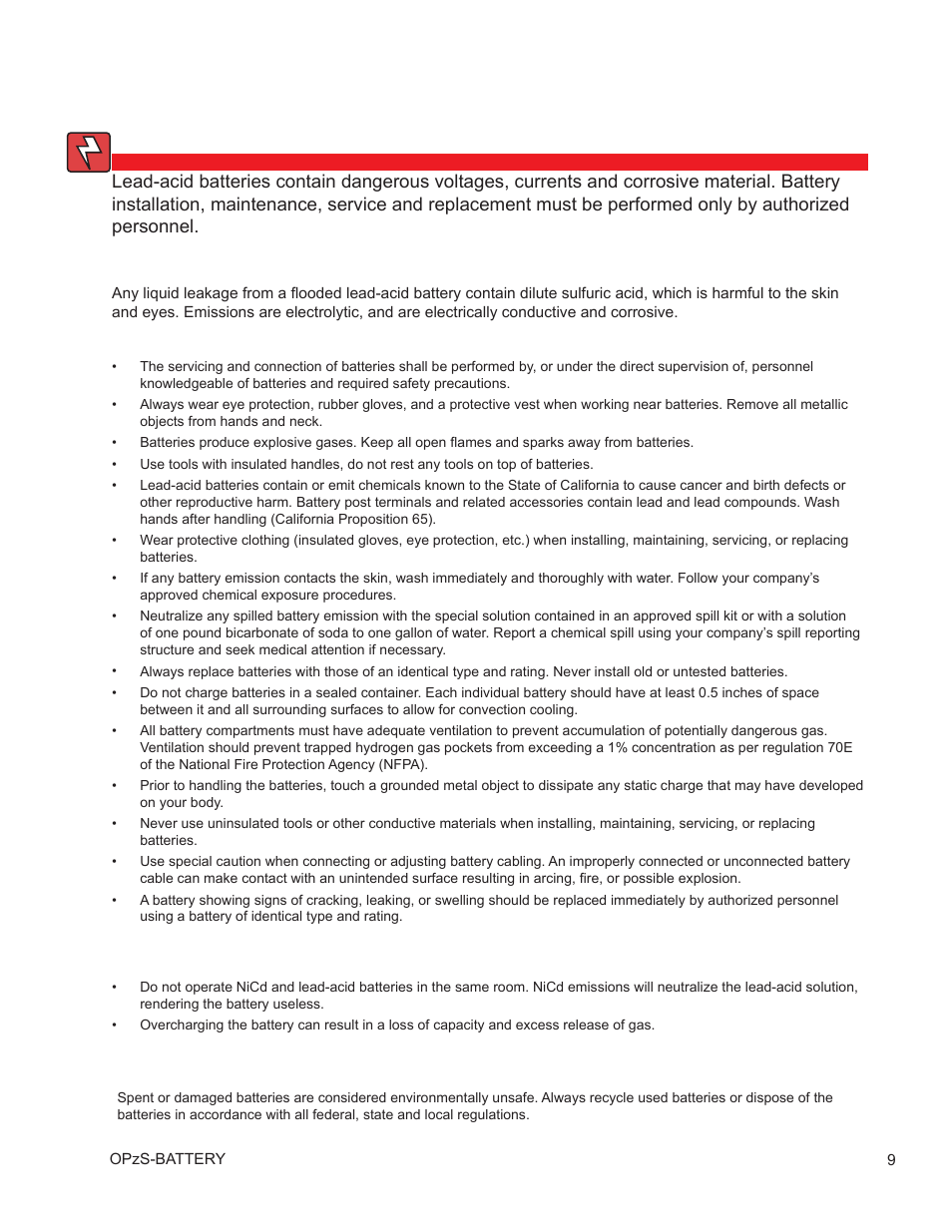 Chemical hazards, Equipment cautions | Alpha Technologies AlphaCell OPzS User Manual | Page 9 / 46