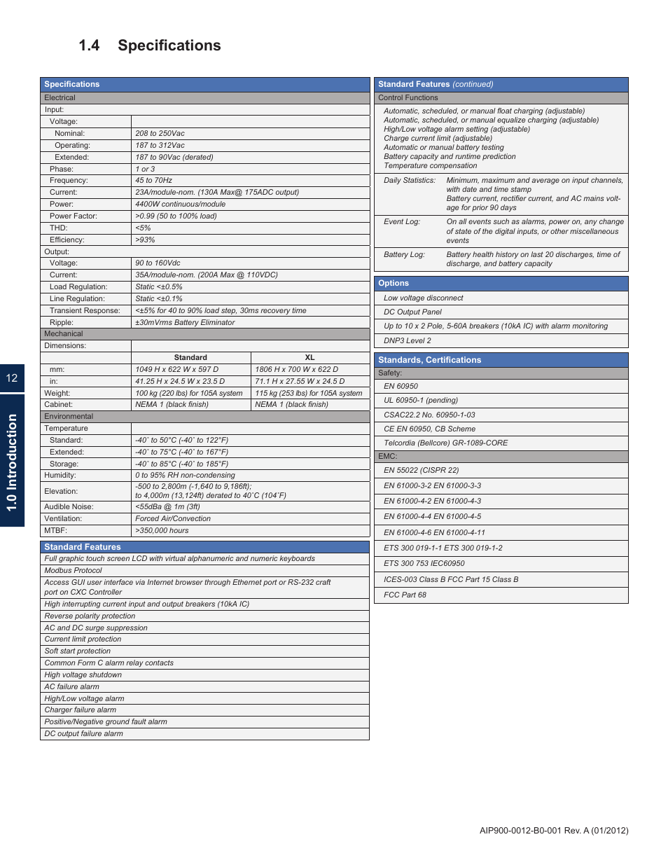 4 specifications, 0 introduction | Alpha Technologies ACS HP Series User Manual | Page 12 / 24