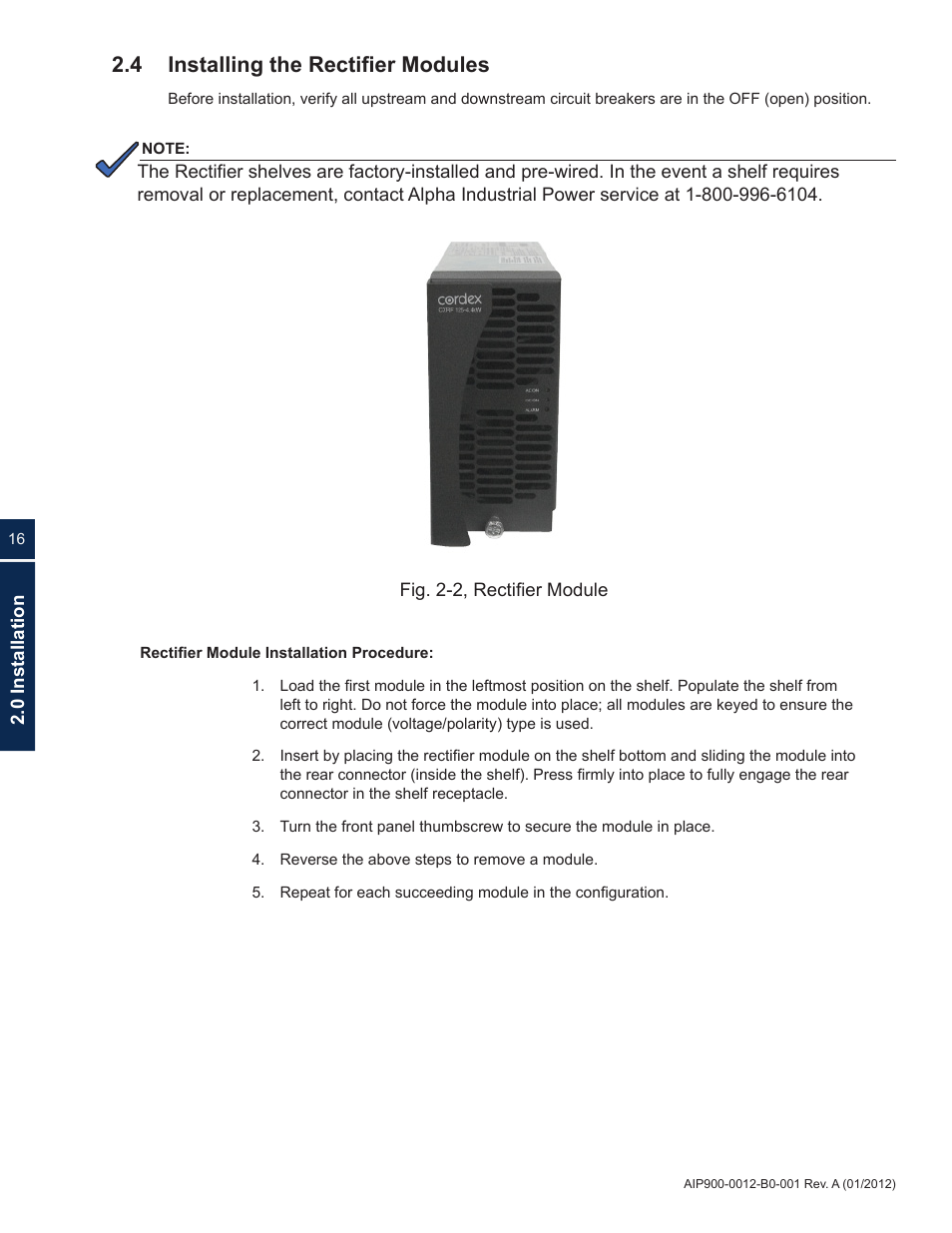 4 installing the rectifier modules | Alpha Technologies ACS HP Series User Manual | Page 16 / 24