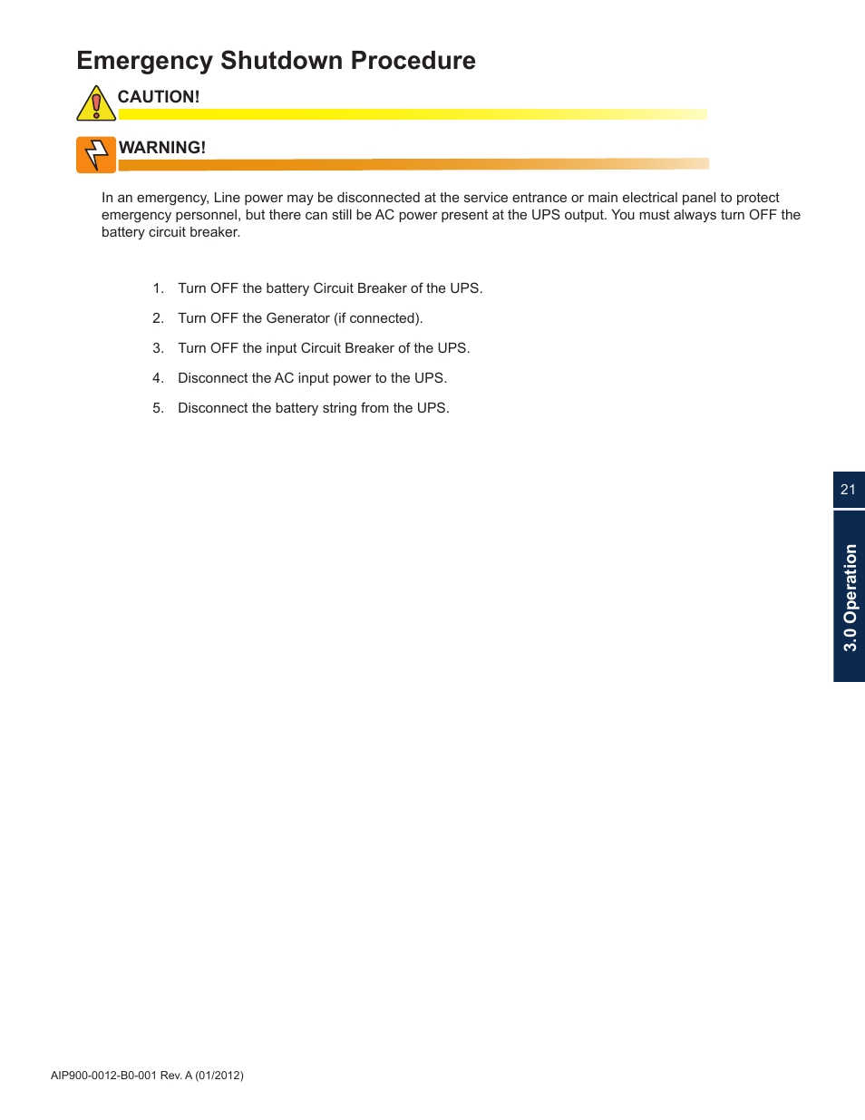 Preliminary, Emergency shutdown procedure | Alpha Technologies ACS HP Series User Manual | Page 21 / 24