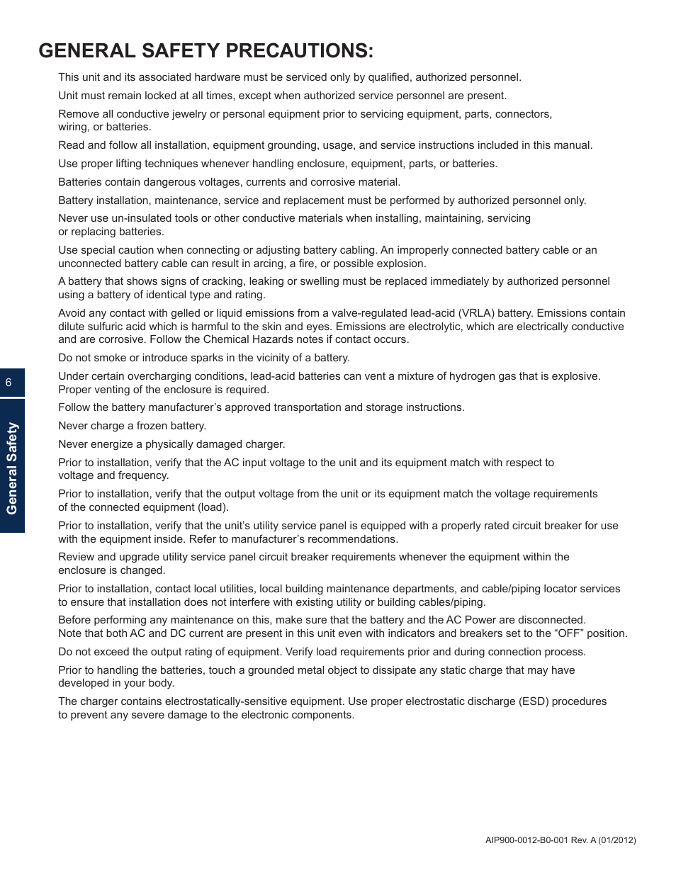 General safety precautions | Alpha Technologies ACS HP Series User Manual | Page 6 / 24