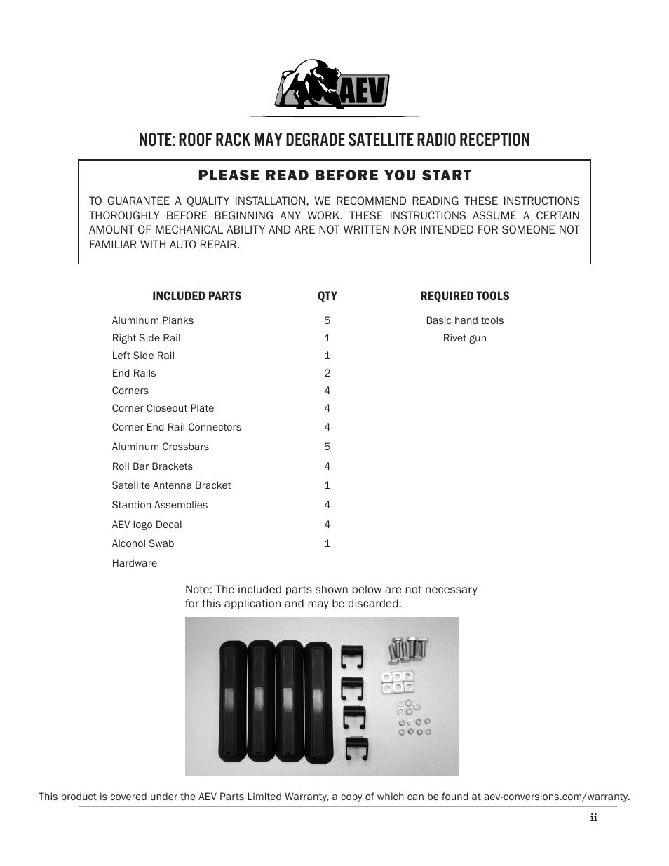 Please read before you start | American Expedition Vehicles JK Roof Rack User Manual | Page 2 / 11