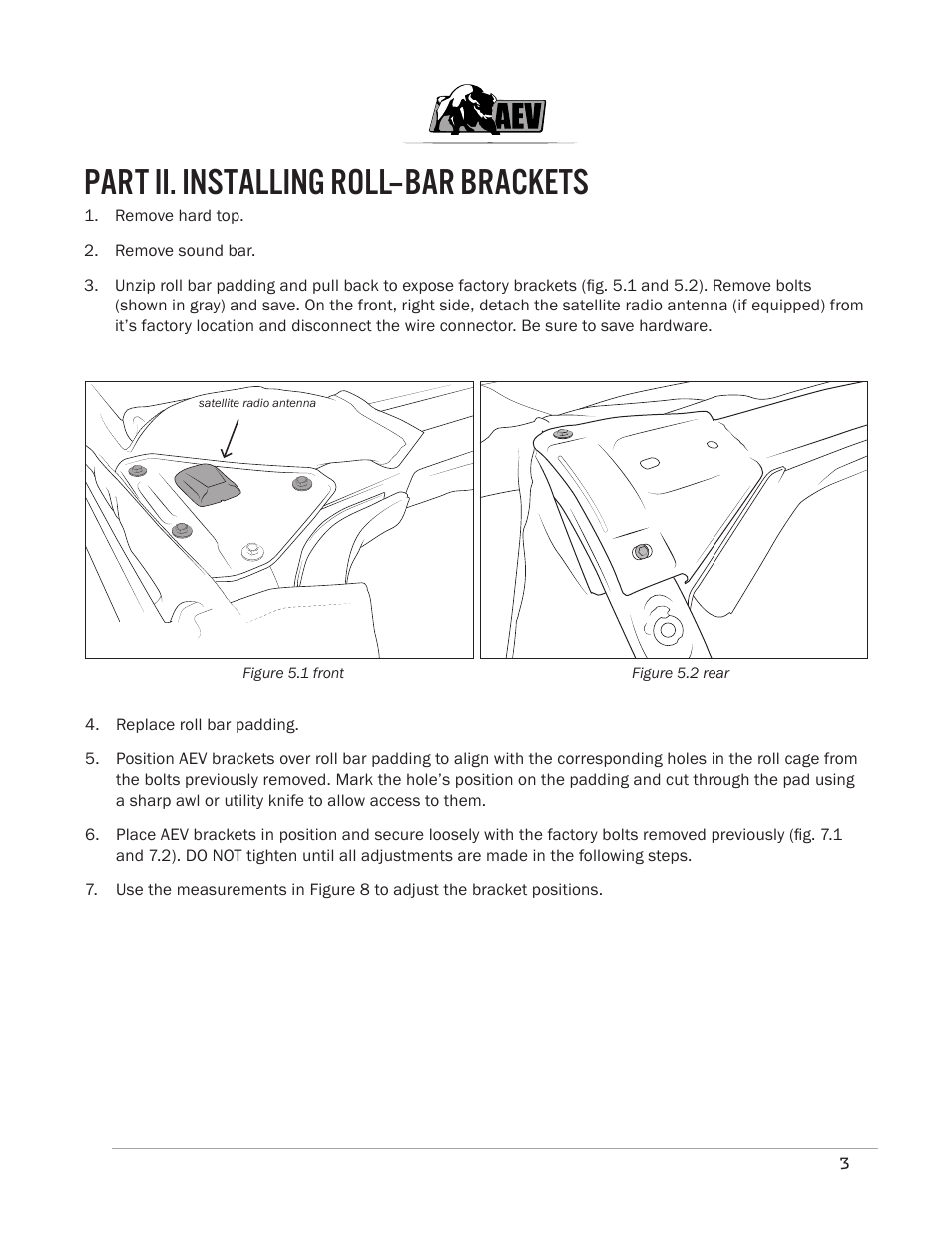Part ii. installing roll–bar brackets | American Expedition Vehicles JK Roof Rack User Manual | Page 5 / 11