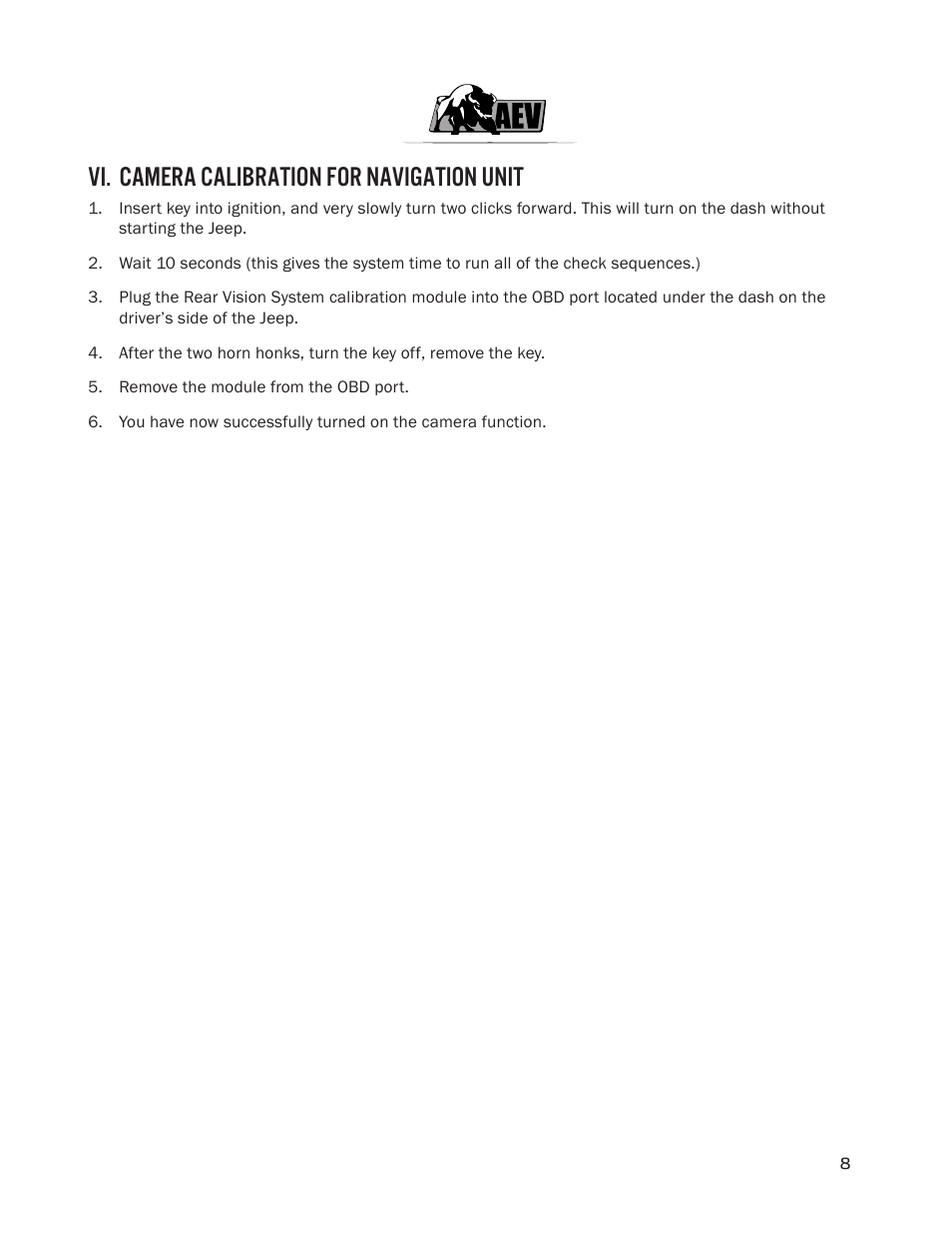Vi. camera calibration for navigation unit | American Expedition Vehicles Rear Vision System User Manual | Page 10 / 10