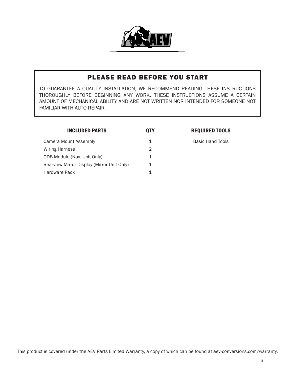Please read before you start | American Expedition Vehicles Rear Vision System User Manual | Page 2 / 10
