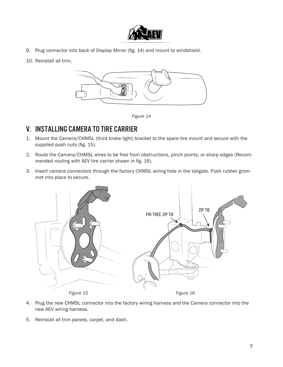 V. installing camera to tire carrier | American Expedition Vehicles Rear Vision System User Manual | Page 9 / 10