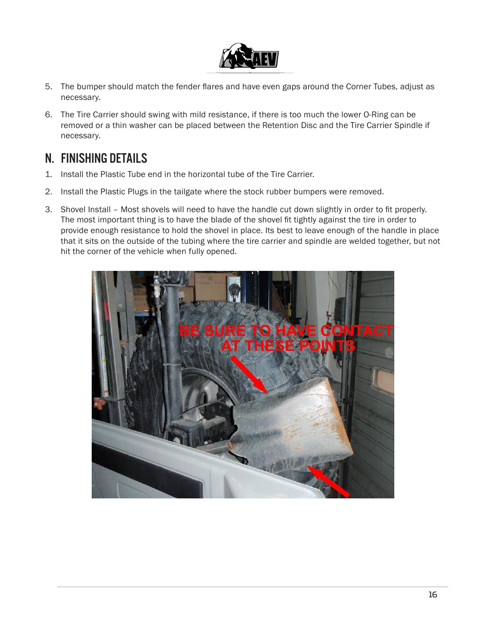 N. finishing details | American Expedition Vehicles JK Rear Bumper/Tire Carrier User Manual | Page 18 / 19