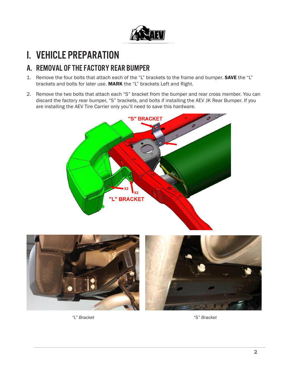 I. vehicle preparation, A. removal of the factory rear bumper | American Expedition Vehicles JK Rear Bumper/Tire Carrier User Manual | Page 4 / 19