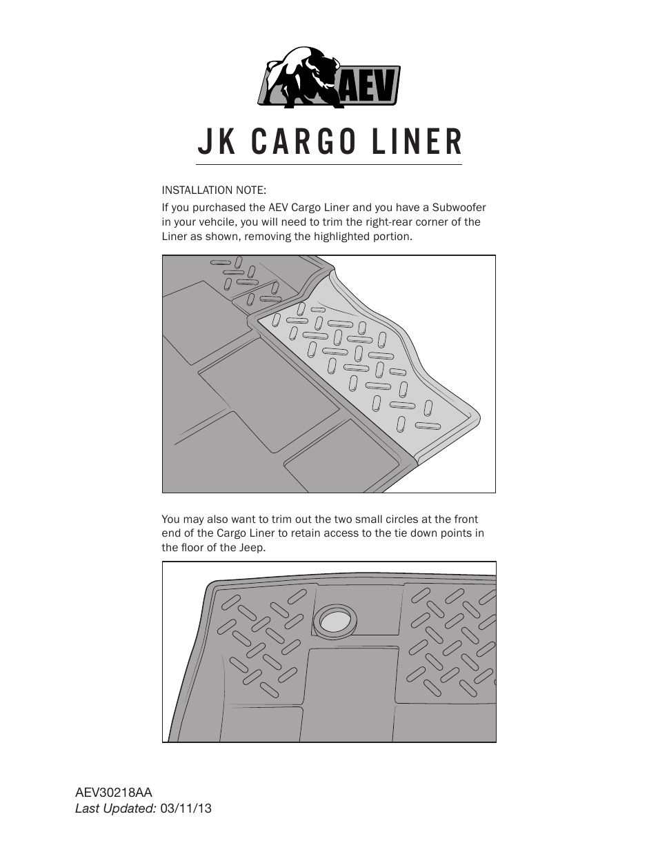 American Expedition Vehicles JK Cargo Liner User Manual | 1 page