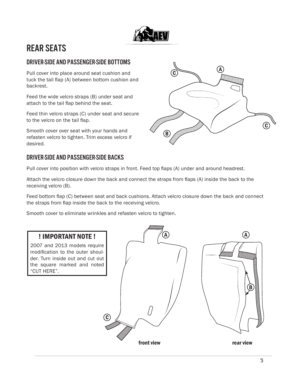 Rear seats, Driver-side and passenger-side bottoms, Driver-side and passenger-side backs | American Expedition Vehicles JK CORDURA Front Seat Covers User Manual | Page 4 / 4