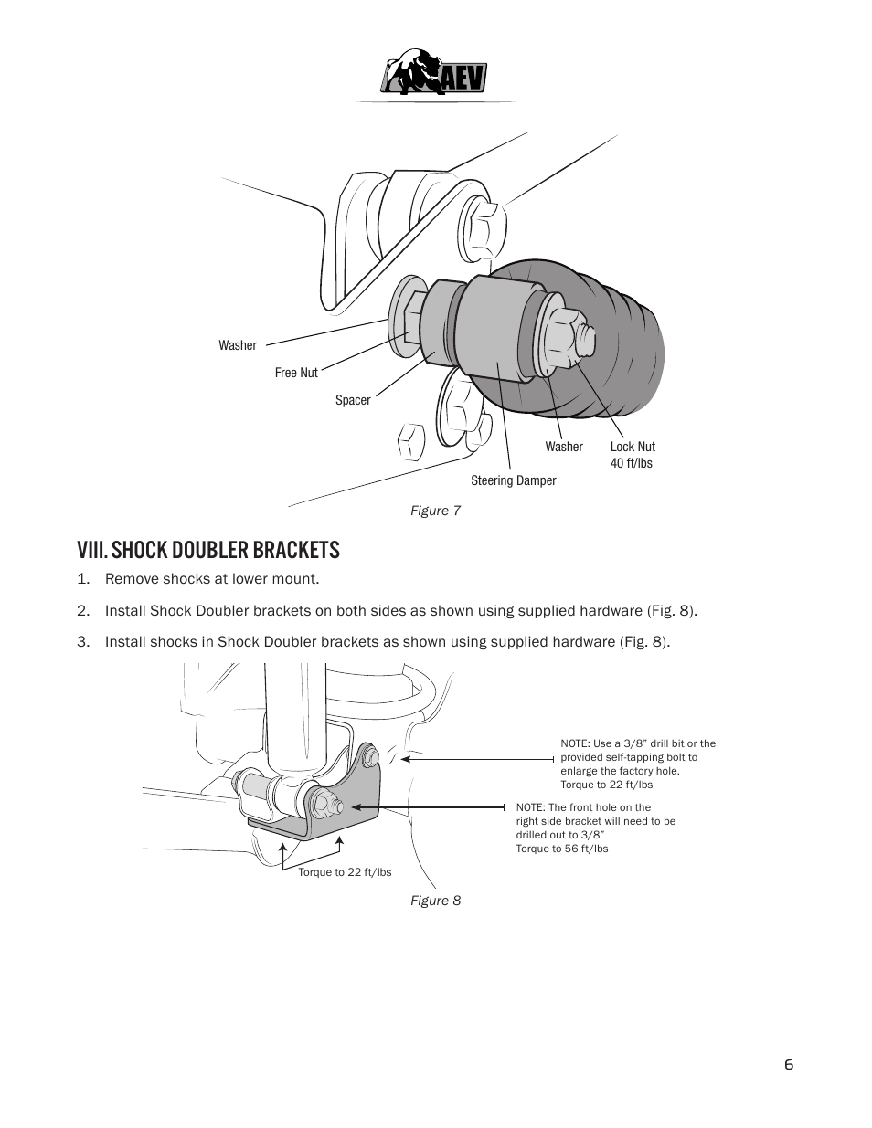 Viii. shock doubler brackets | American Expedition Vehicles JK High Steer Kit User Manual | Page 7 / 9