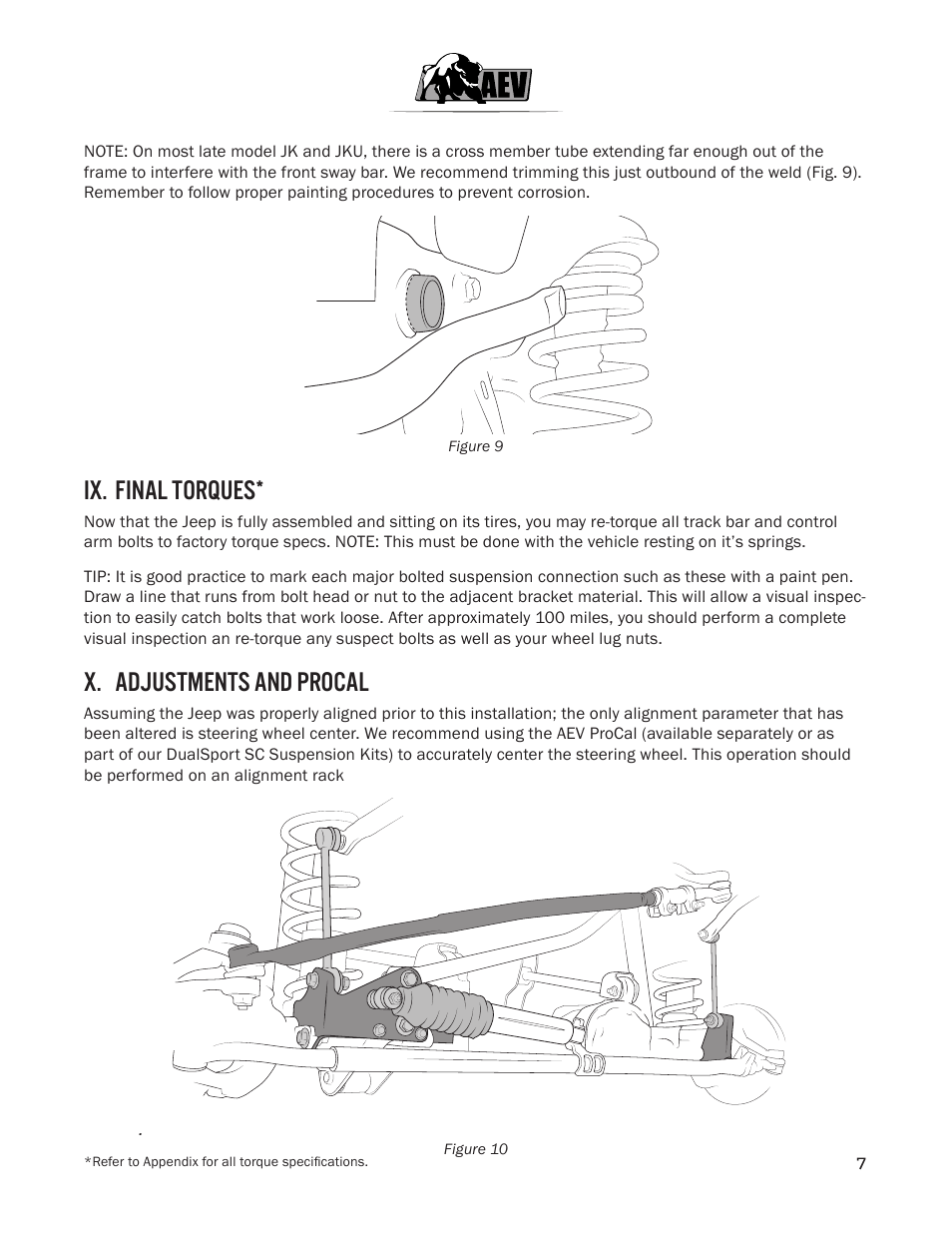 Ix. final torques, X. adjustments and procal | American Expedition Vehicles JK High Steer Kit User Manual | Page 8 / 9