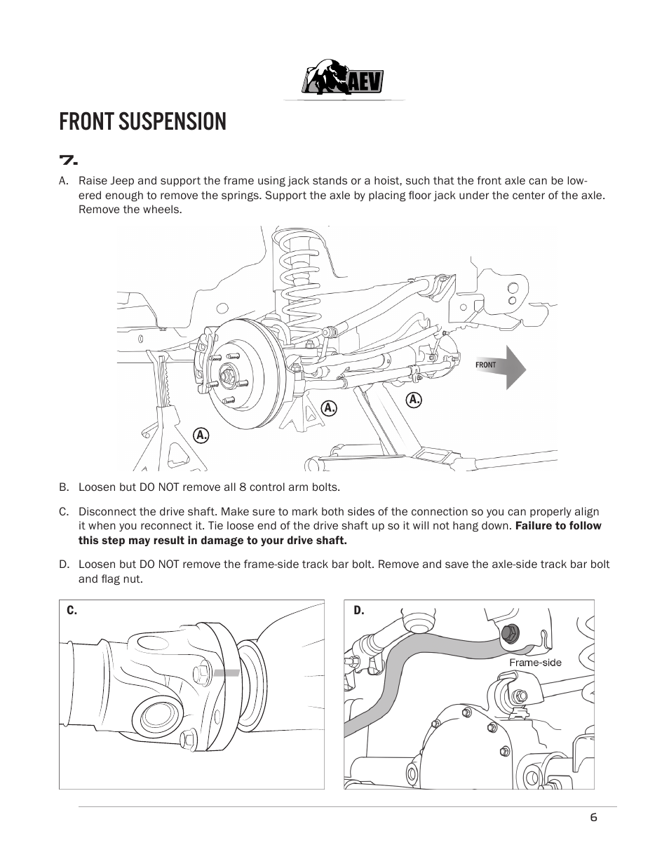 Front suspension | American Expedition Vehicles 3.5— 4.5 Dualsport suspension User Manual | Page 8 / 12