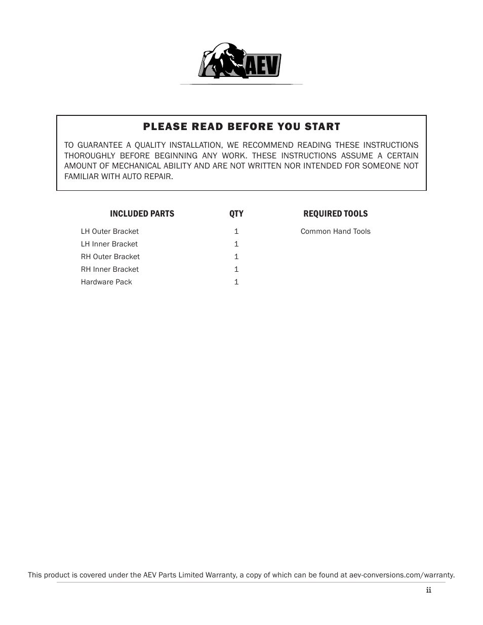 Please read before you start | American Expedition Vehicles JK Geometry Correction Front Control Arm Drop Brackets User Manual | Page 2 / 5