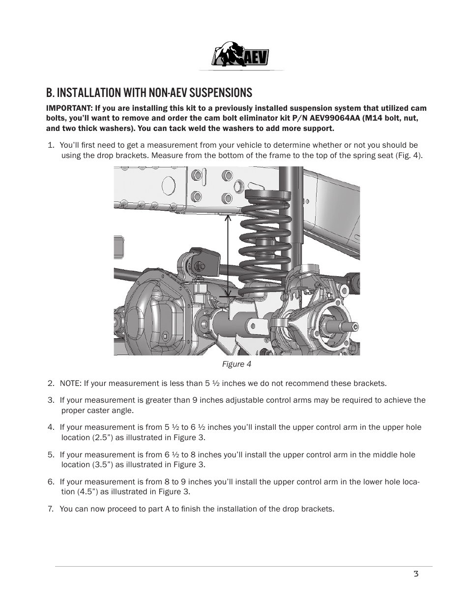 B. installation with non-aev suspensions | American Expedition Vehicles JK Geometry Correction Front Control Arm Drop Brackets User Manual | Page 5 / 5