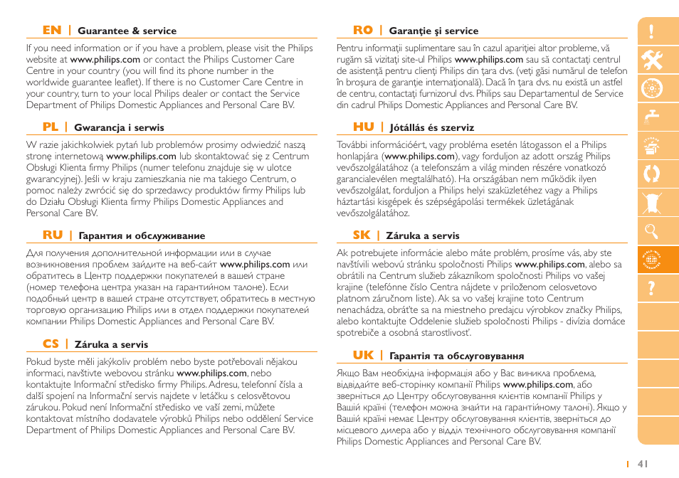 Philips HR2724 User Manual | Page 41 / 52